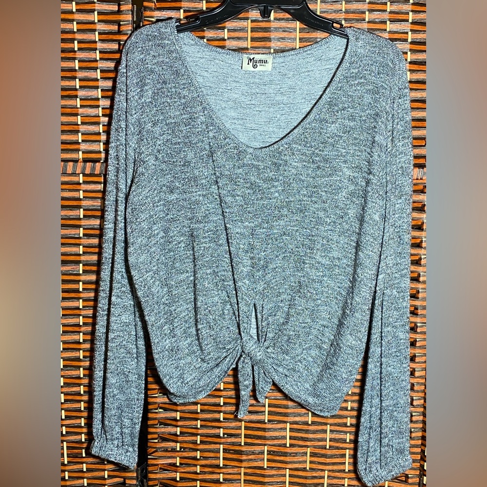 Show Me Your Mumu Gray Sparkle Tie-Front Sweater | Women’s Small